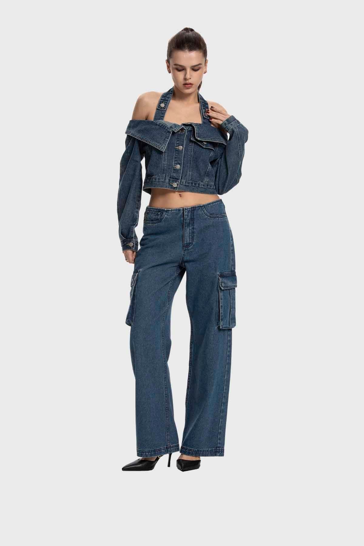 Jeans Mujer Recto Tiro Medio Azul Medio