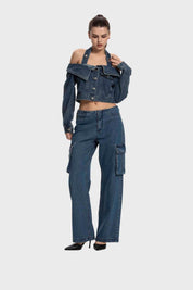 Jeans Mujer Recto Tiro Medio Azul Medio
