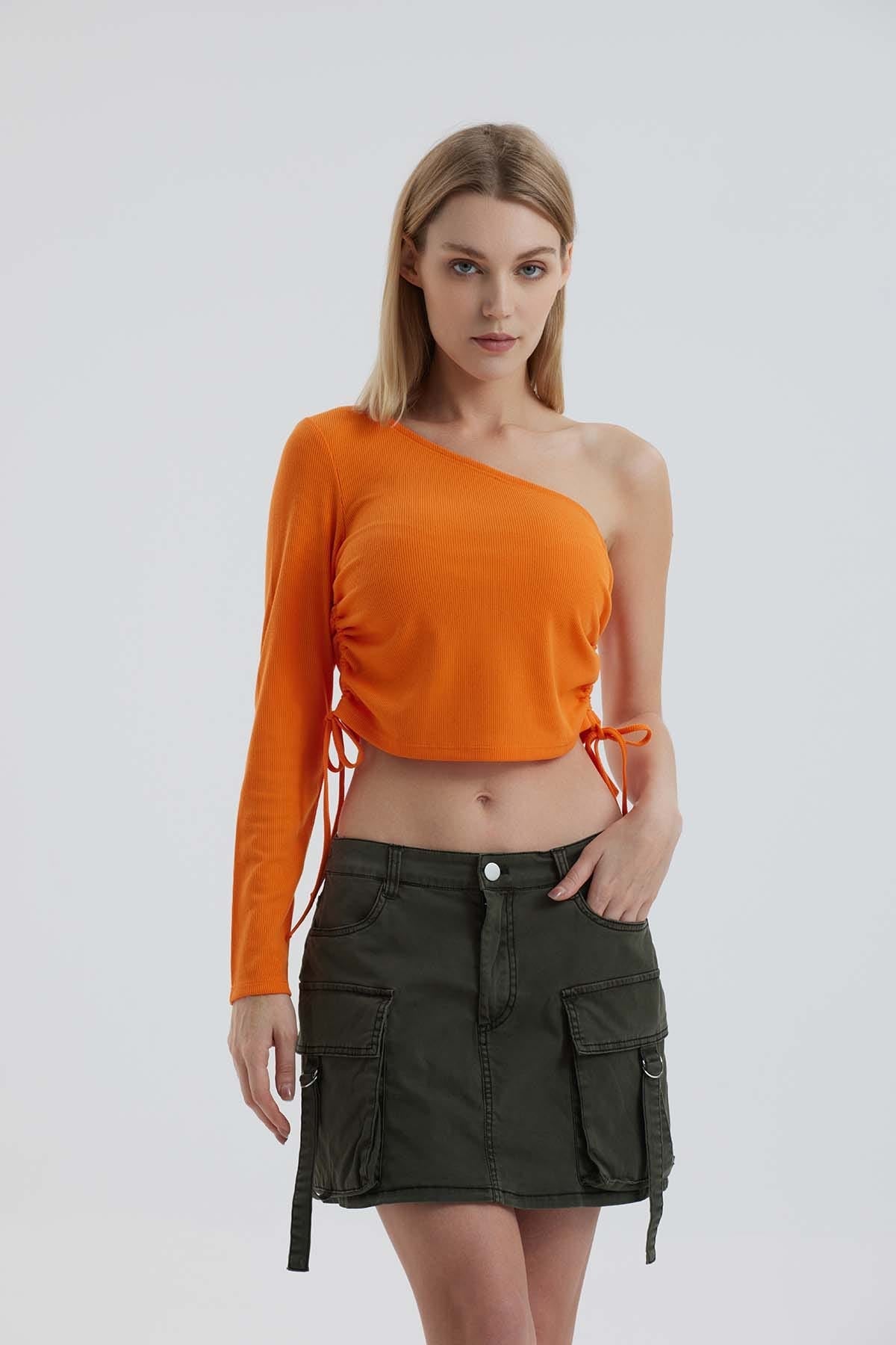 Polera Mujer Top Cut Out Naranjo