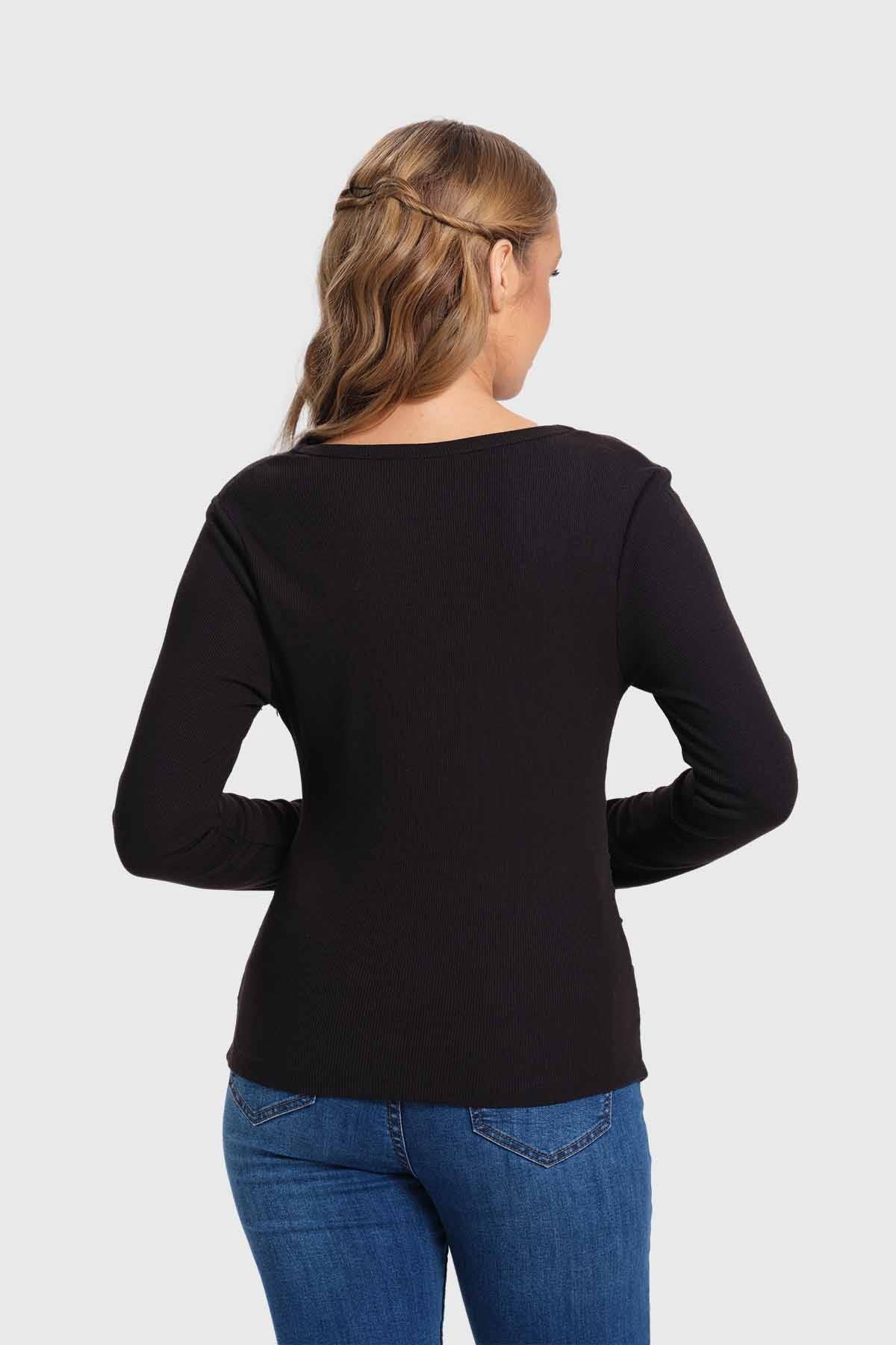 Polera Mujer Drapeado Negro