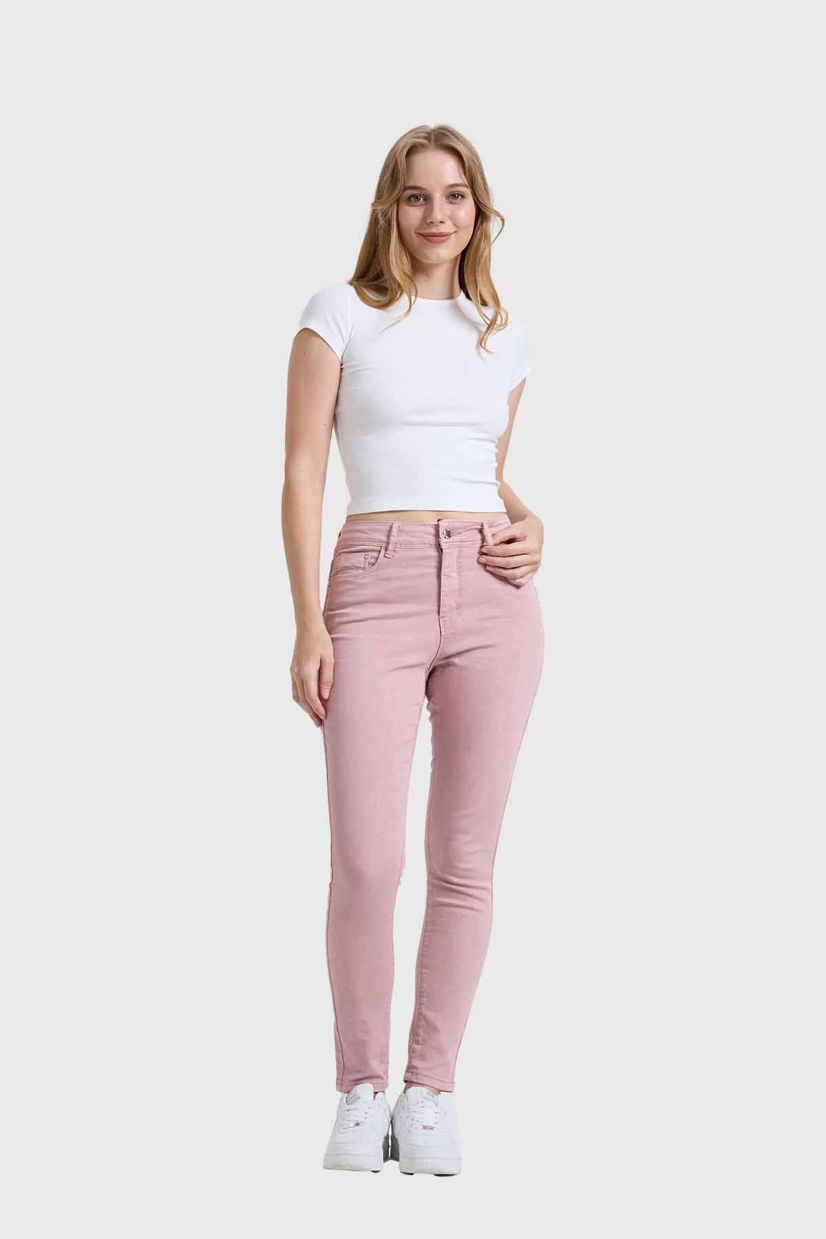 Cómo Combinar Pantalon Rosa Claro Jeans Rosa Claro Algodón Skinny
