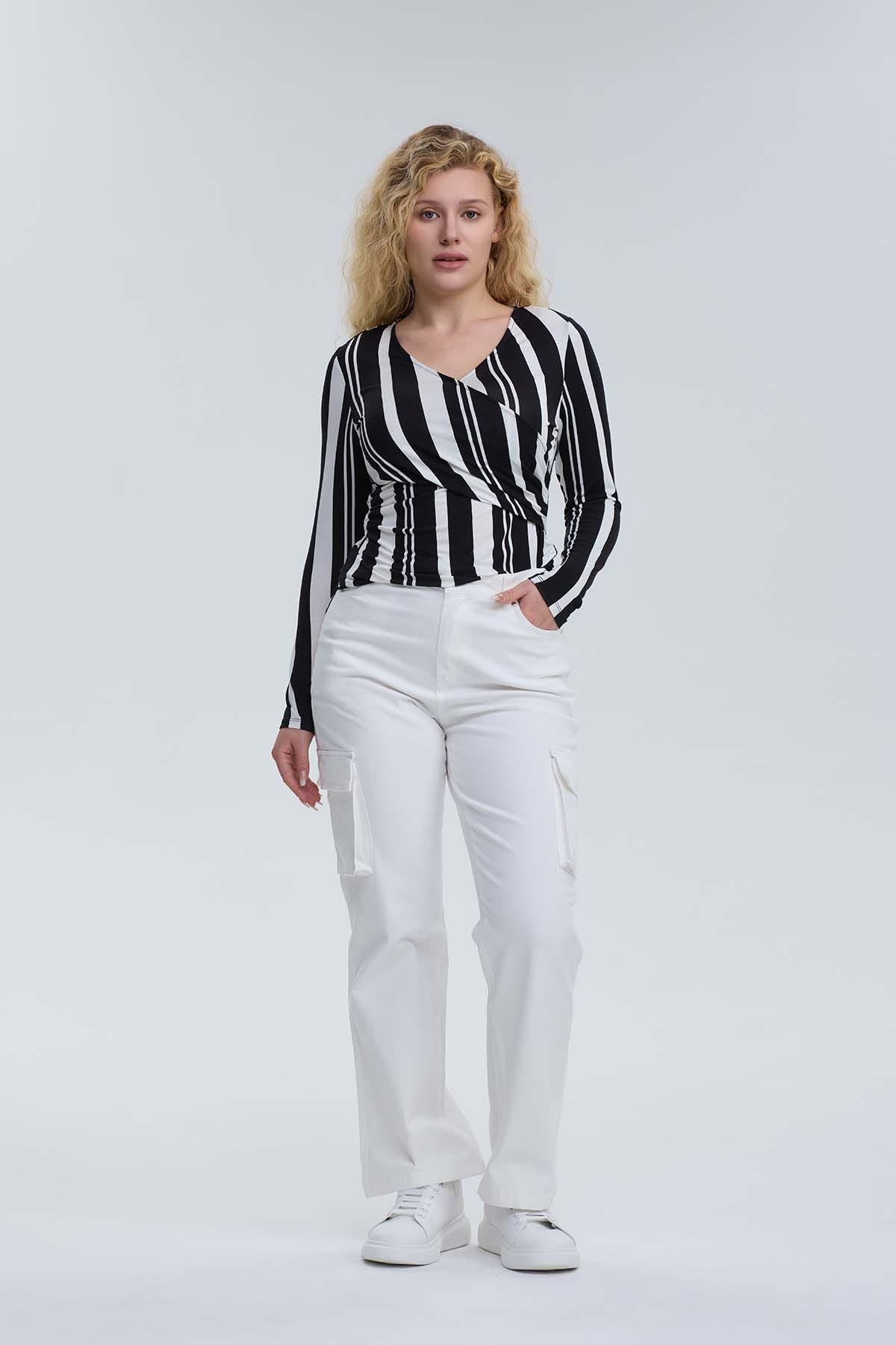 Pantalón Mujer Wide Leg Cargo Gabardina Crudo