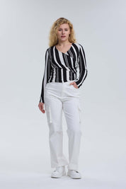 Pantalón Mujer Wide Leg Cargo Gabardina Crudo