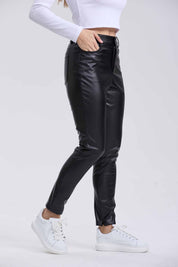 Pantalón Mujer Pitillo Efecto Cuero Negro