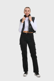 Parka Mujer Efecto Cuero Negro