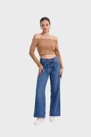 Jeans Mujer Calce Recto Cinturón Azul