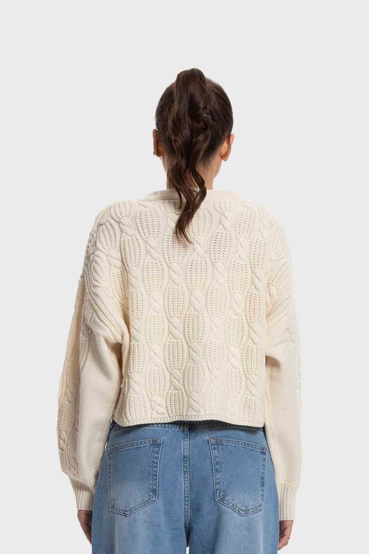 Sweater Mujer Cuello V Abierto Crudo