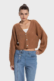 Sweater Mujer Cuello V Abierto Camel