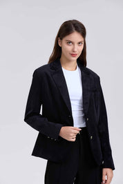 Blazer Mujer Terciopelo Con Solapa Negro
