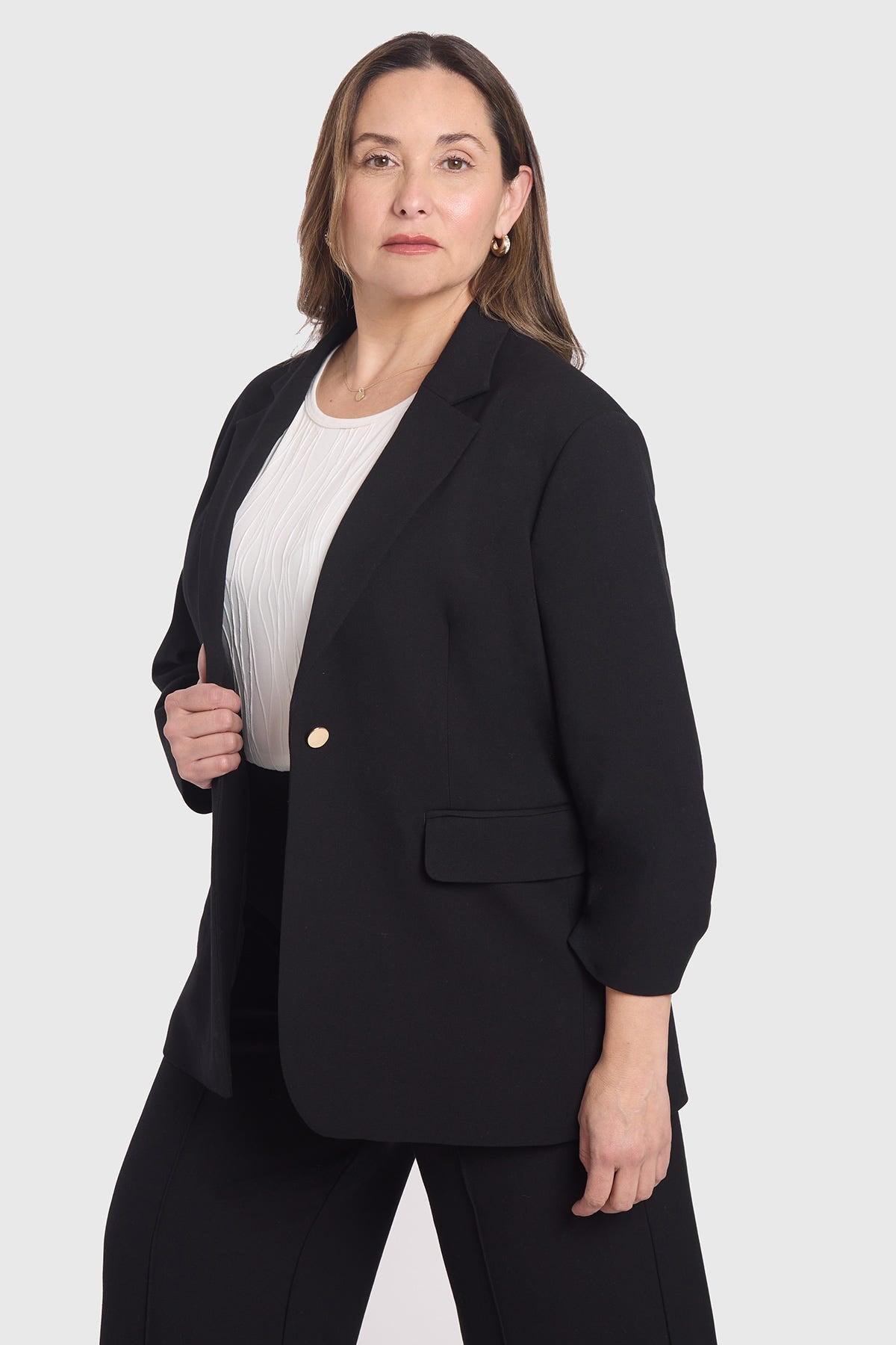 Blazer Mujer Manga Recogida Negro