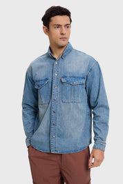 Camisa Hombre Sobrecamisa Overdyed Azul Retro