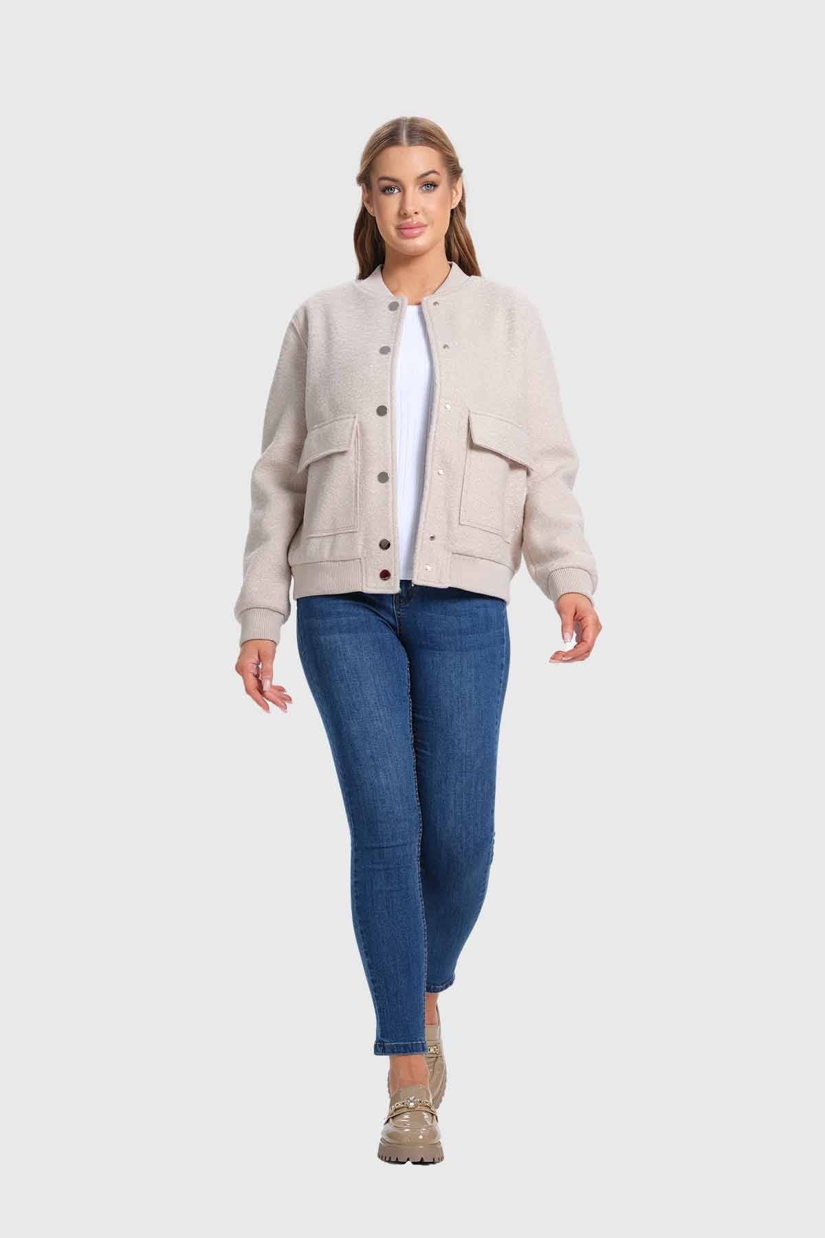 Chaqueta Mujer Bomber Con Aplicación Arena