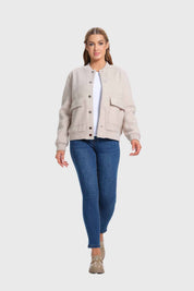 Chaqueta Mujer Bomber Con Aplicación Arena