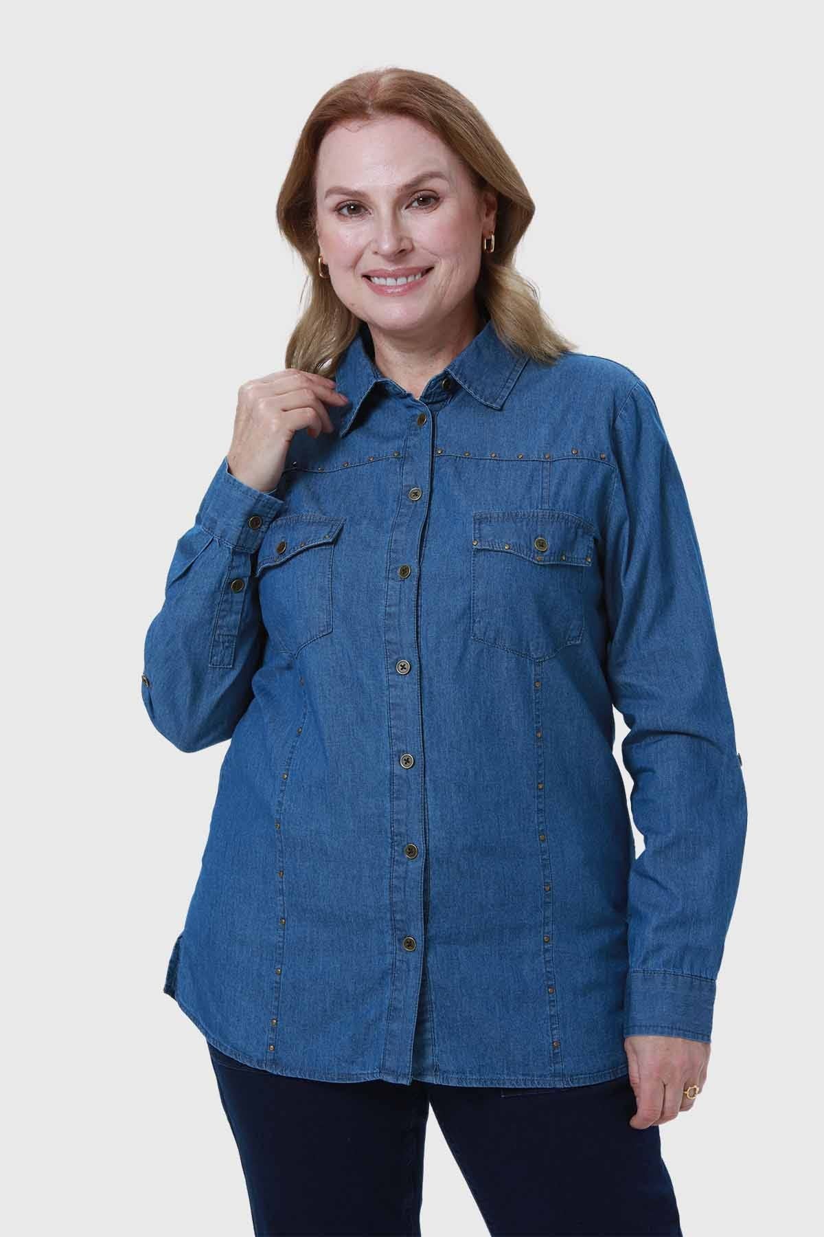 Blusa Mujer Roll Up Azul