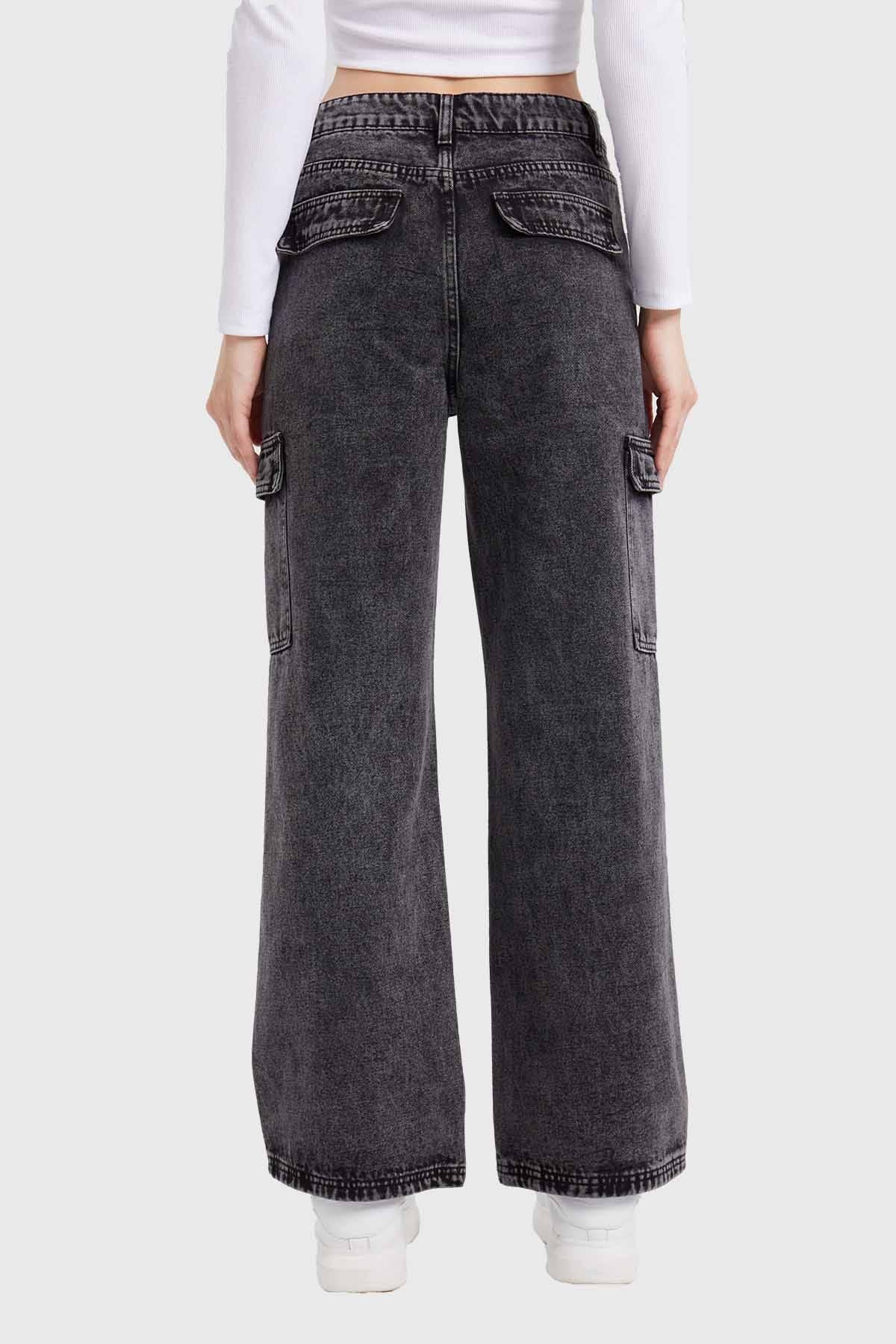 Jeans Mujer Recto Cargo Gris