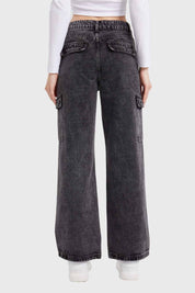 Jeans Mujer Recto Cargo Gris