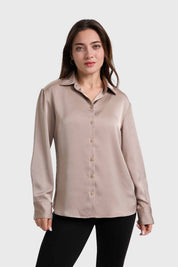 Blusa Mujer Satinada Abotonada Beige