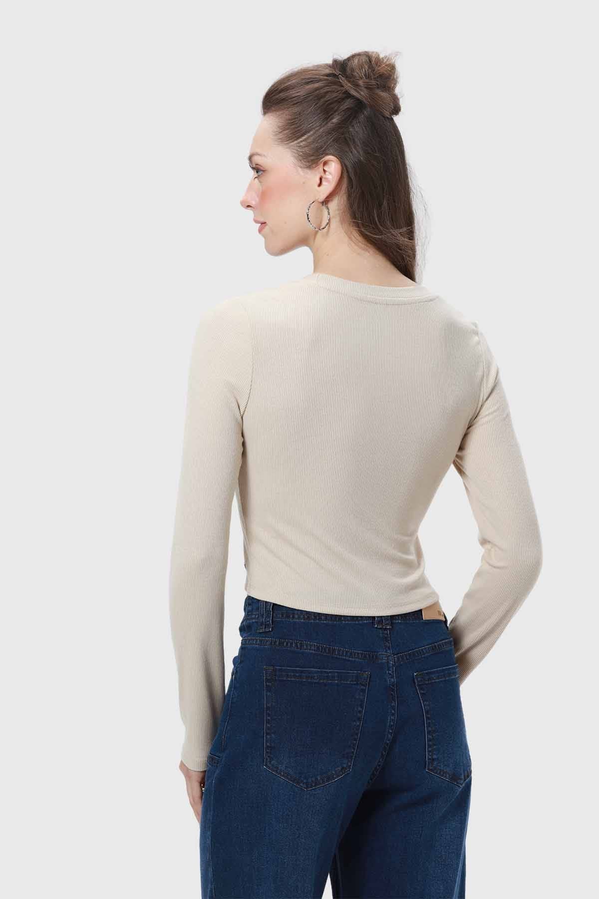 Polera Mujer Rib Beige