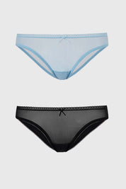 Calzón Mujer Bipack Bikini Detalle Mesh Celeste
