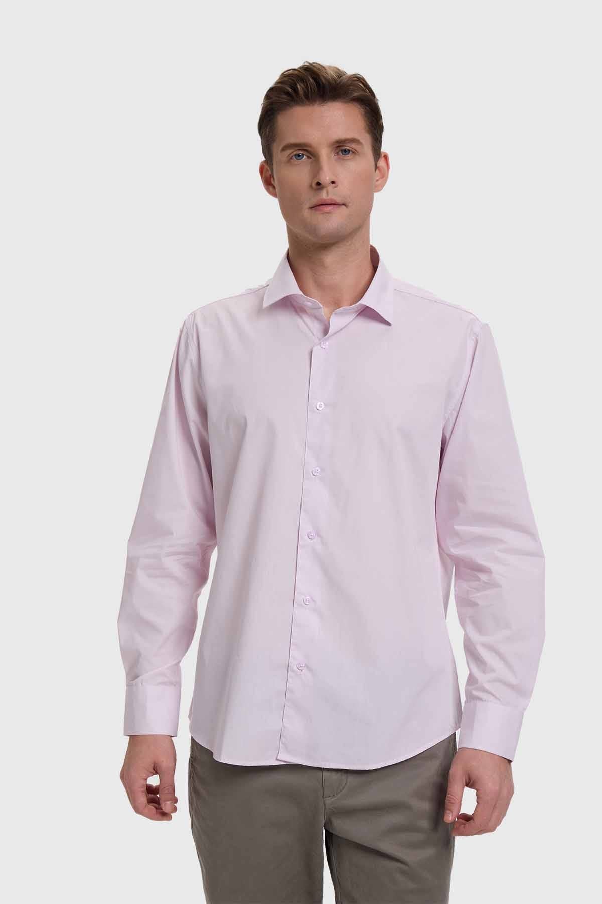 Camisa Hombre Cuello Italiano Lila