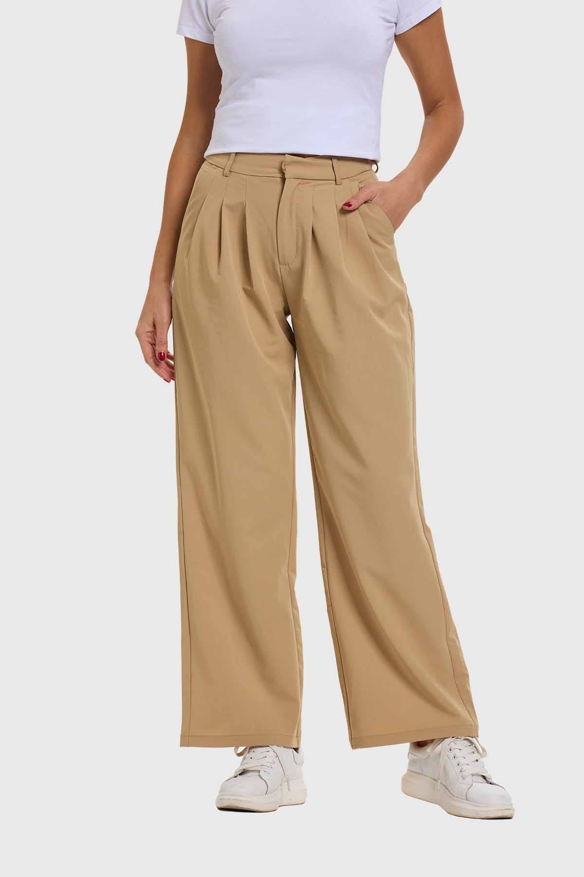 Pantalón Mujer Sastre Pinzas Triple Beige
