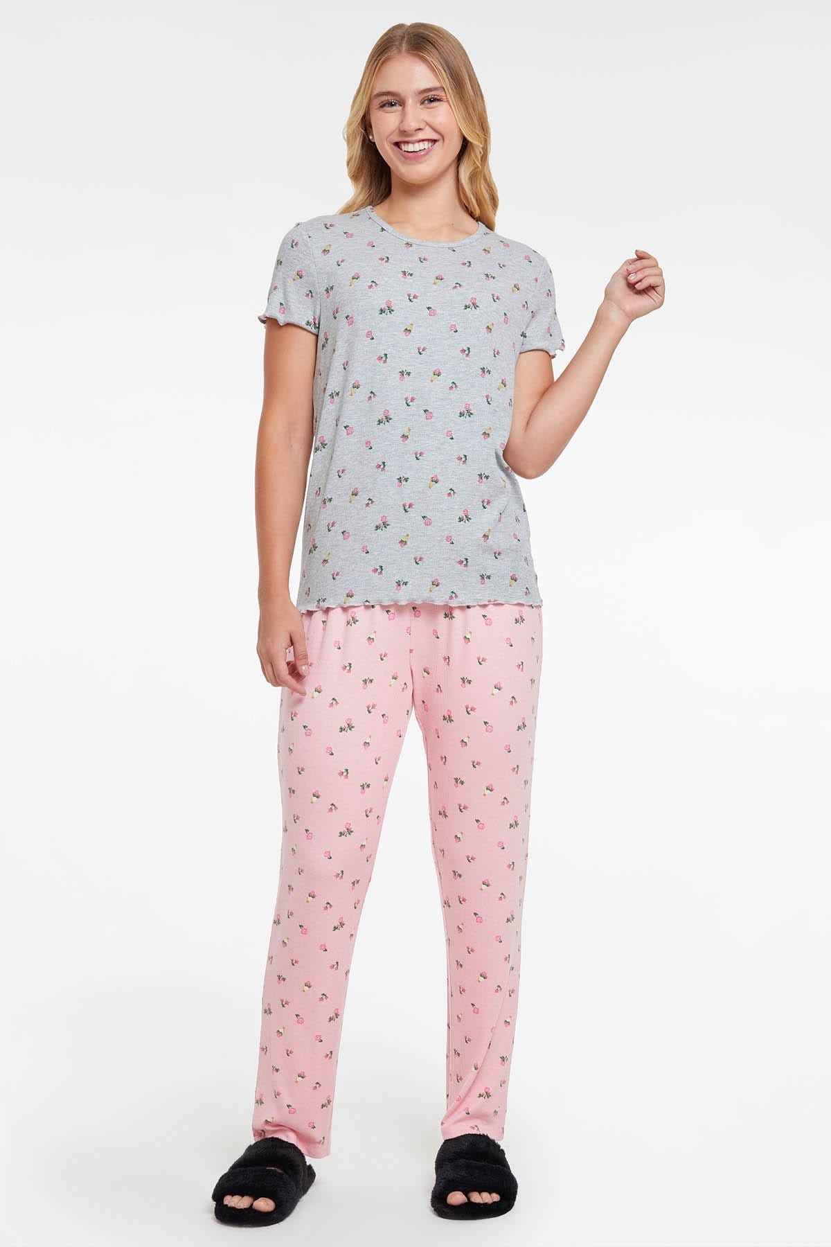 PIJAMA MUJER PRINT GRIS MELANGE