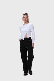 Polera Mujer Ojetillos En Costado Blanco