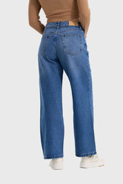 Jeans Mujer Calce Recto Cinturón Azul