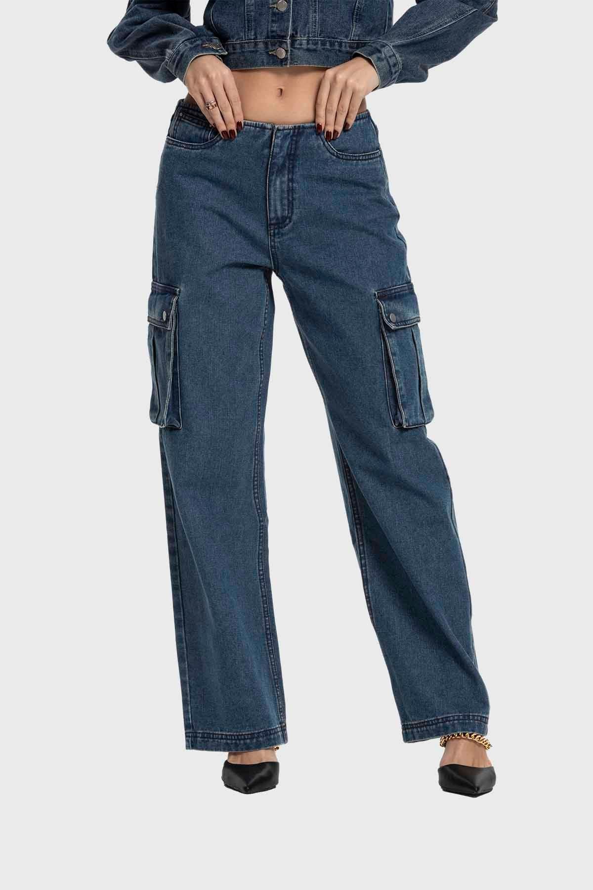 Jeans Mujer Recto Tiro Medio Azul Medio