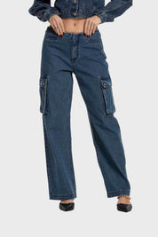 Jeans Mujer Recto Tiro Medio Azul Medio