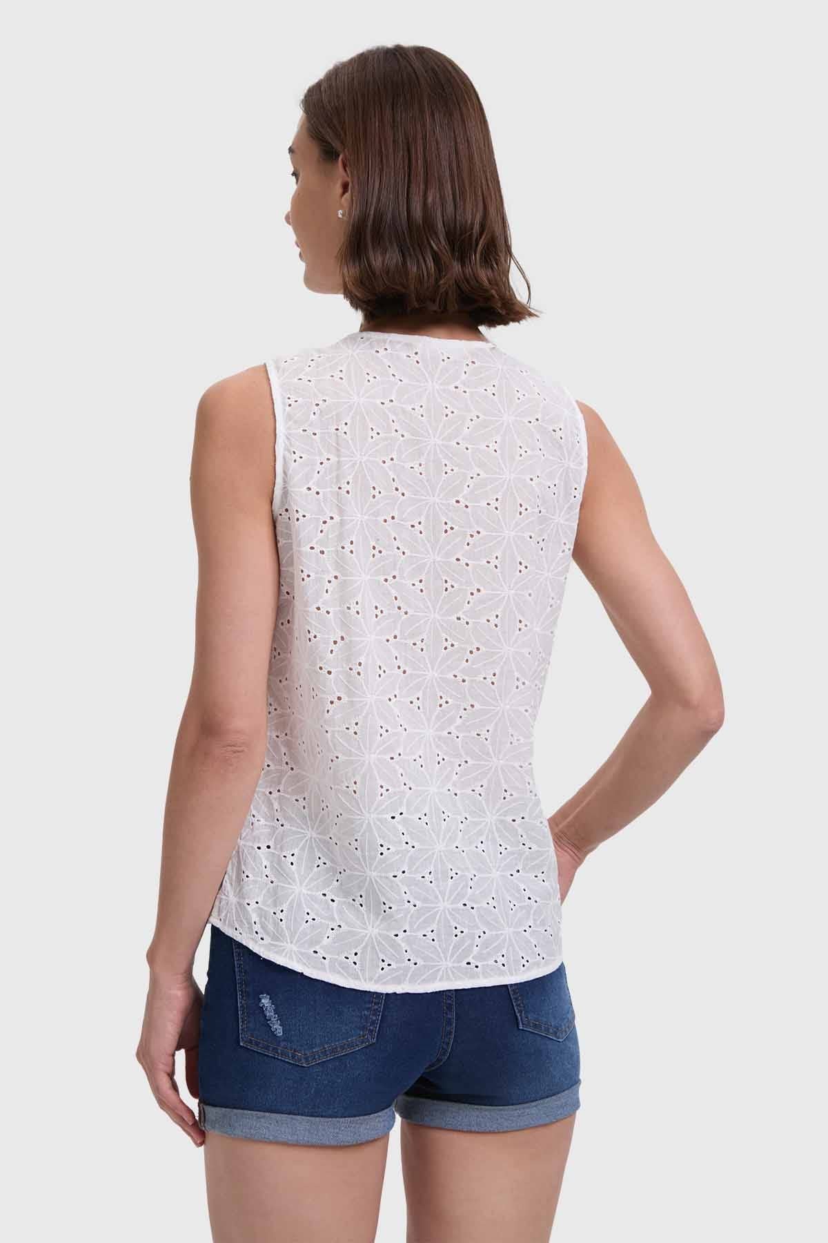Blusa Mujer Broderie Vuelo Delantero Blanco