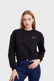 Polerón Mujer Cropped Bordado Negro