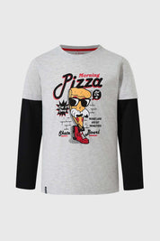 Polera Niño Doble Manga Básica Gris