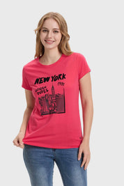Polera Mujer Básica Print Magenta