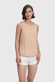 Blusa Mujer Aplicación Nudo Pabilo Beige