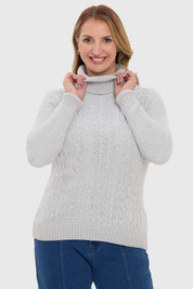Sweater Mujer Trenzado Gris