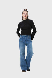 Jeans Mujer Bolsillos Calce Recto Azul