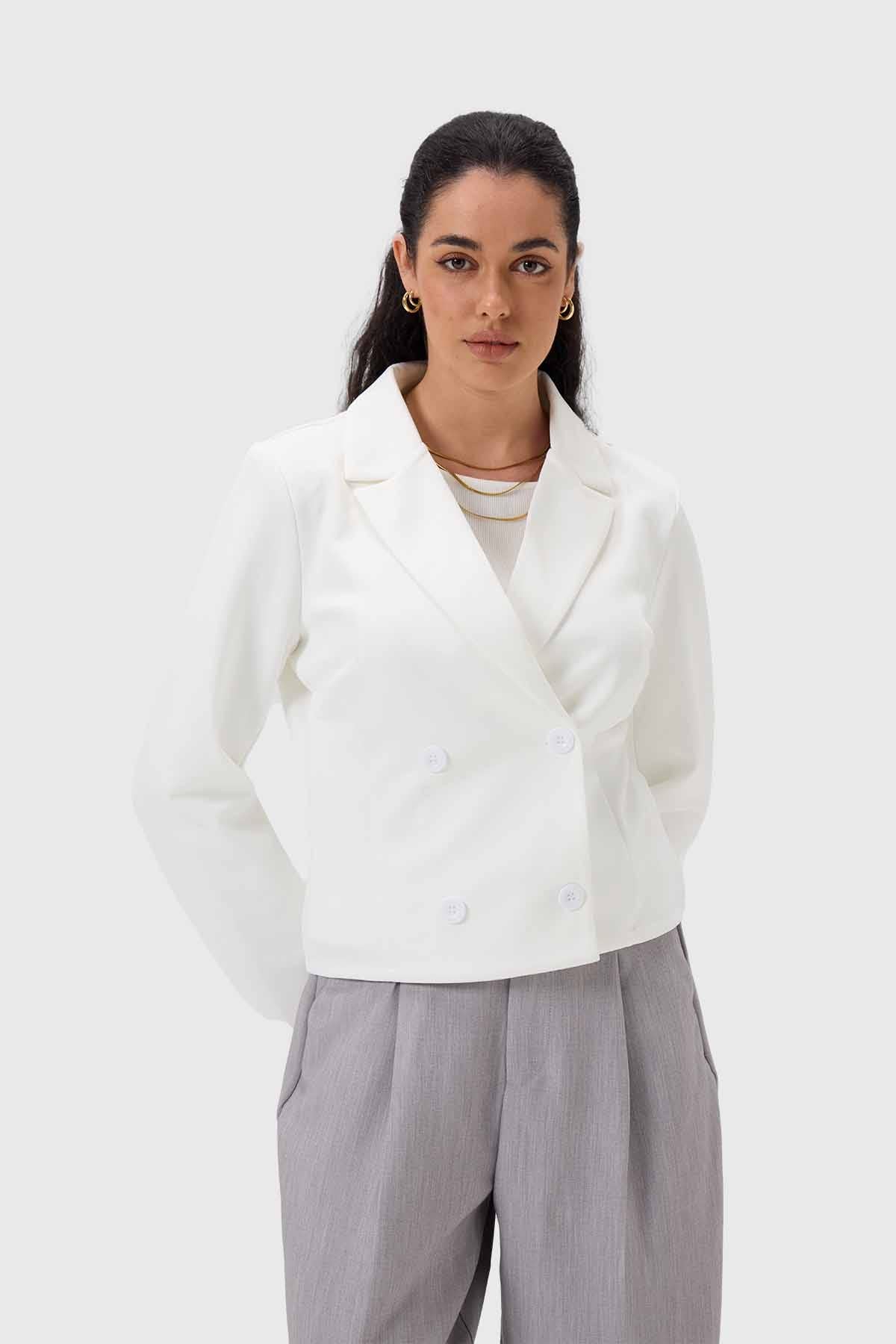 Blazer Mujer Cruzado 4 Botones Crudo