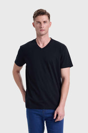 Polera Hombre Cuello V Básica Negro