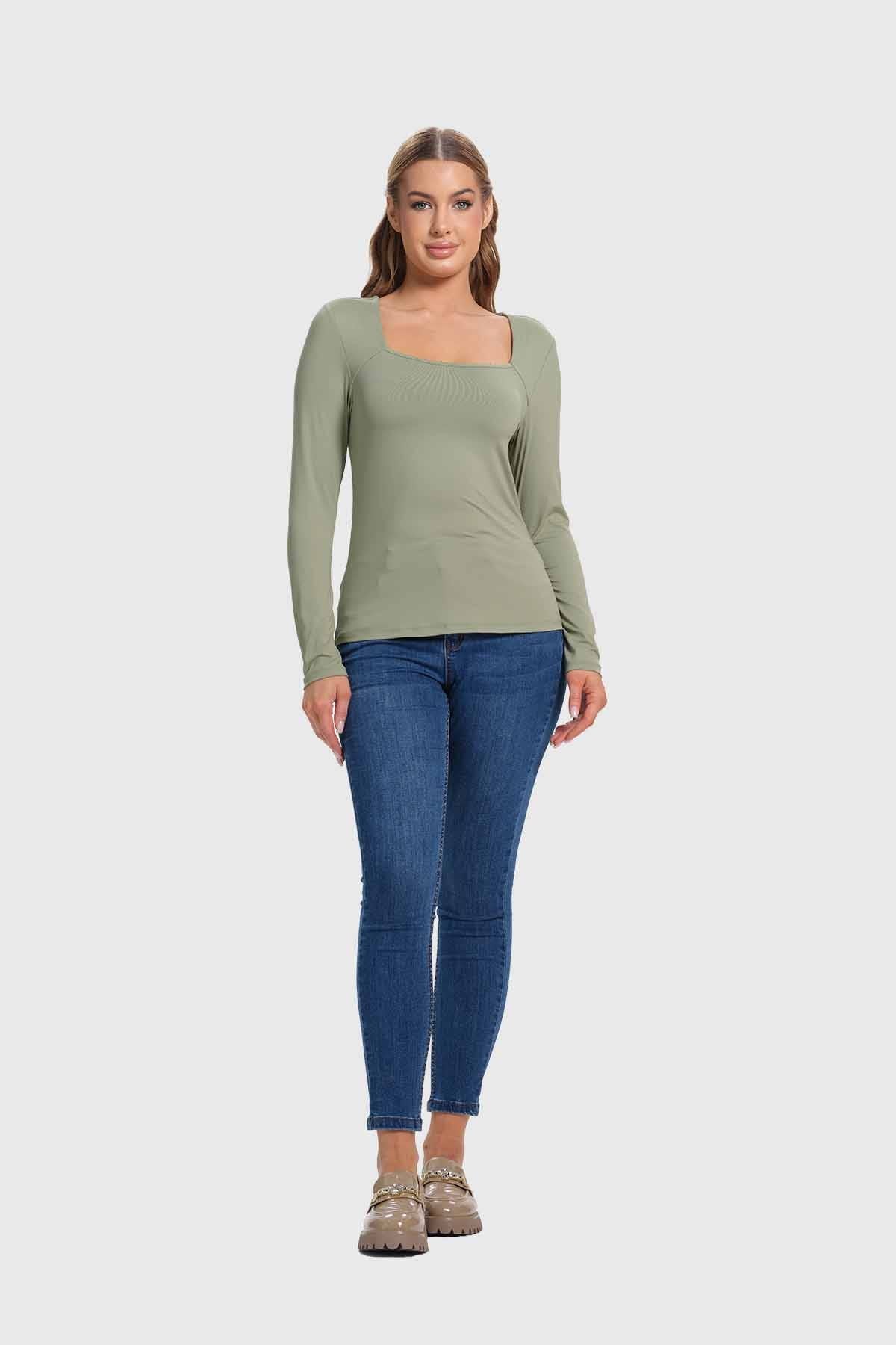 Polera Mujer Escote Cuadrado Verde