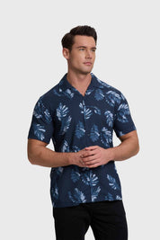 Camisa Hombre Print Hojas Azul