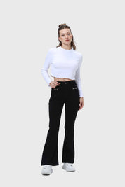 Jeans Mujer Flare Pedrería Negro
