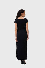 Vestido Mujer Largo Abertura Negro