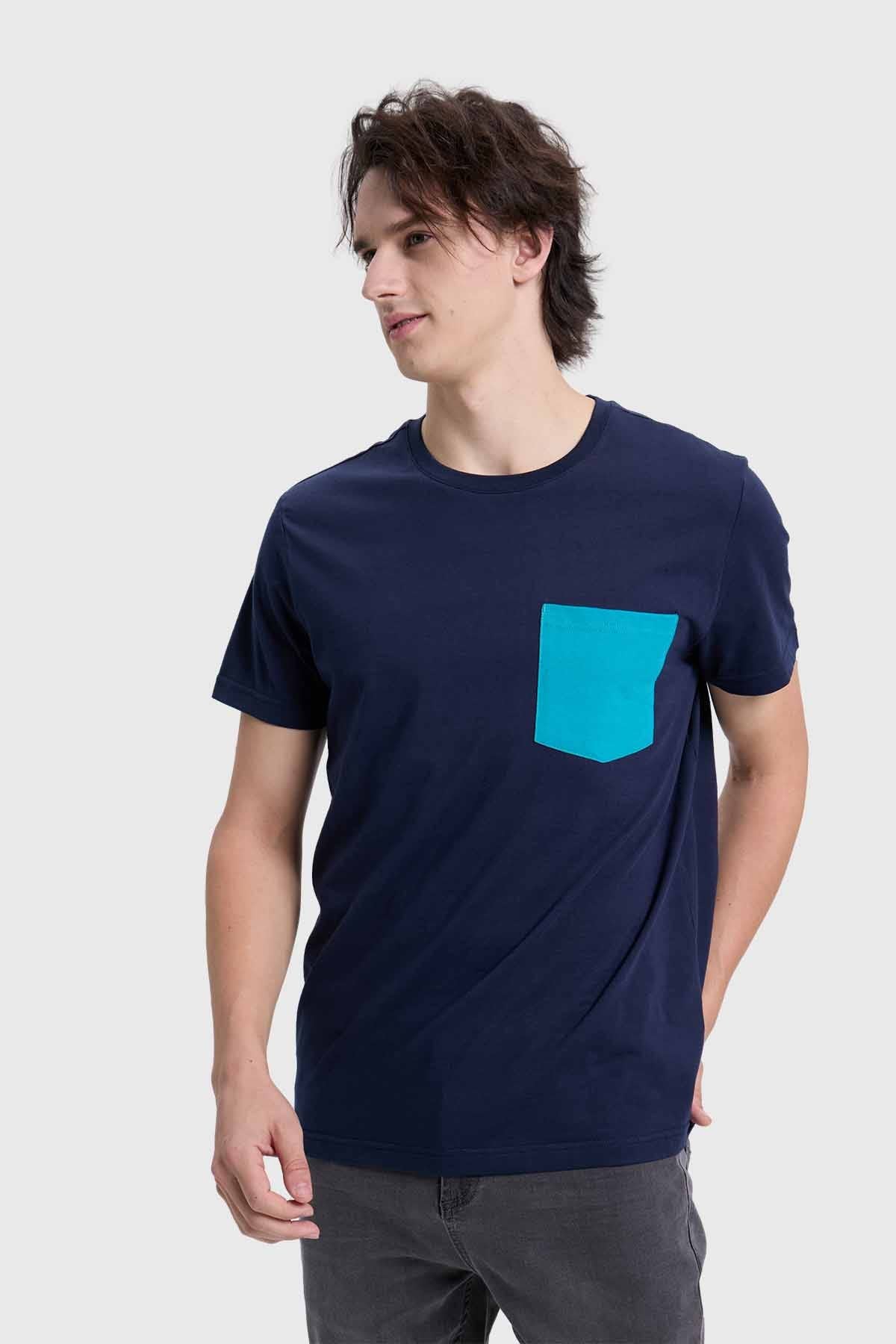 Polera Hombre Con Bolsillo Azul