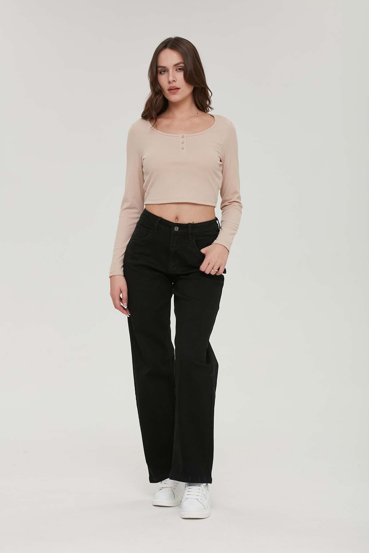 Jeans Mujer Wide Leg Wide Leg Negro