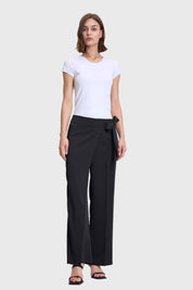 Pantalón Mujer Palazzo Aplicación Cruce Negro