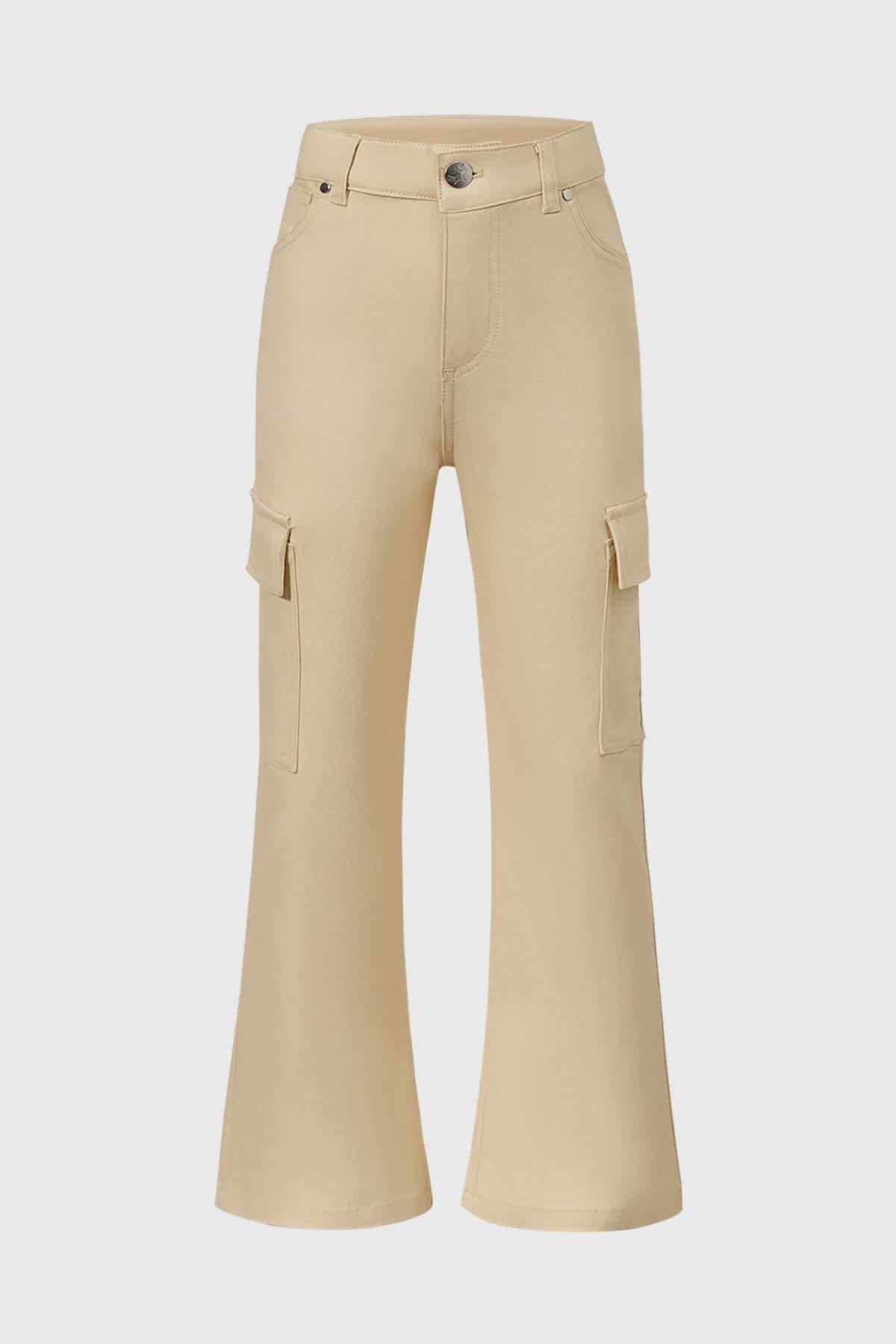 Pantalon cargo beige para nina con bolsillos laterales