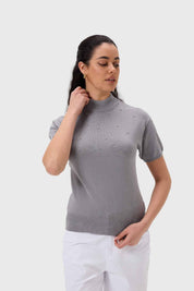 Sweater Mujer Con Aplicación Gris