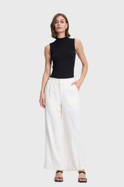 Pantalón Mujer Lino Sastrero Dobladillo Crudo
