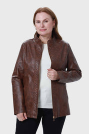 Chaqueta Efecto Cuero Mujer Café
